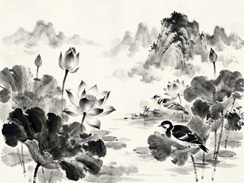 水墨花鸟 AI素材 013