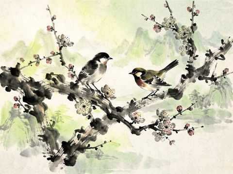 水墨花鸟 AI素材 016