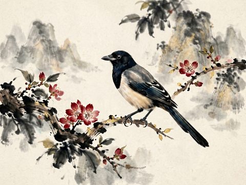 水墨花鸟 AI素材 039