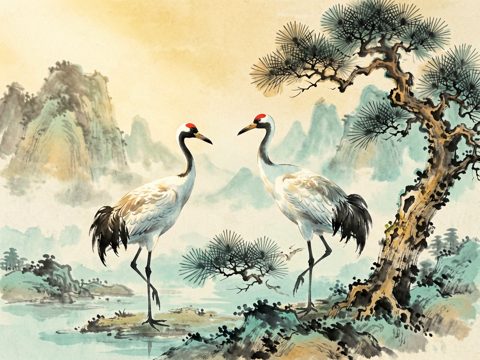 水墨花鸟 AI素材 042