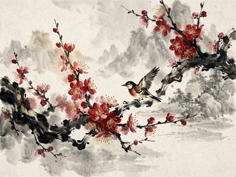 水墨花鸟 AI素材 046