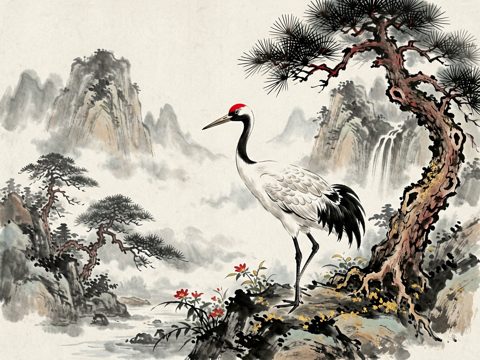 水墨花鸟 AI素材 067