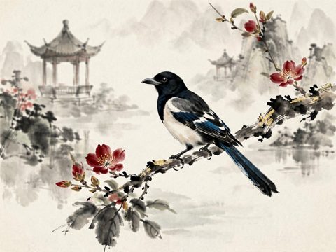 水墨花鸟 AI素材 074