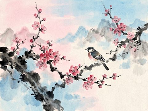 水墨花鸟 AI素材 096