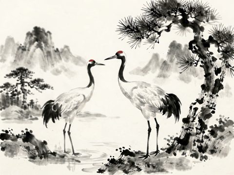 水墨花鸟 AI素材 097
